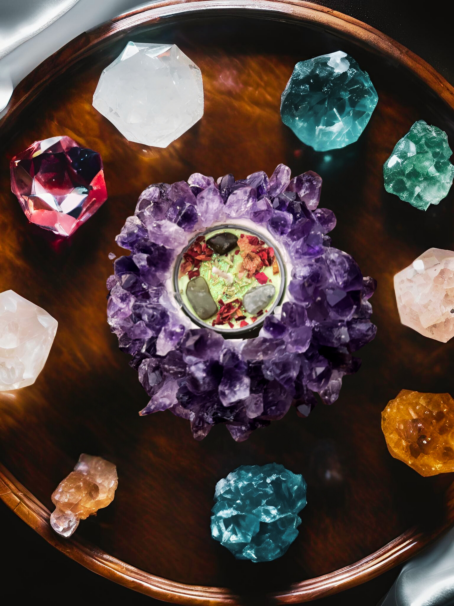 Amethyst Cluster Point Lotus Gemstone Candle Holder