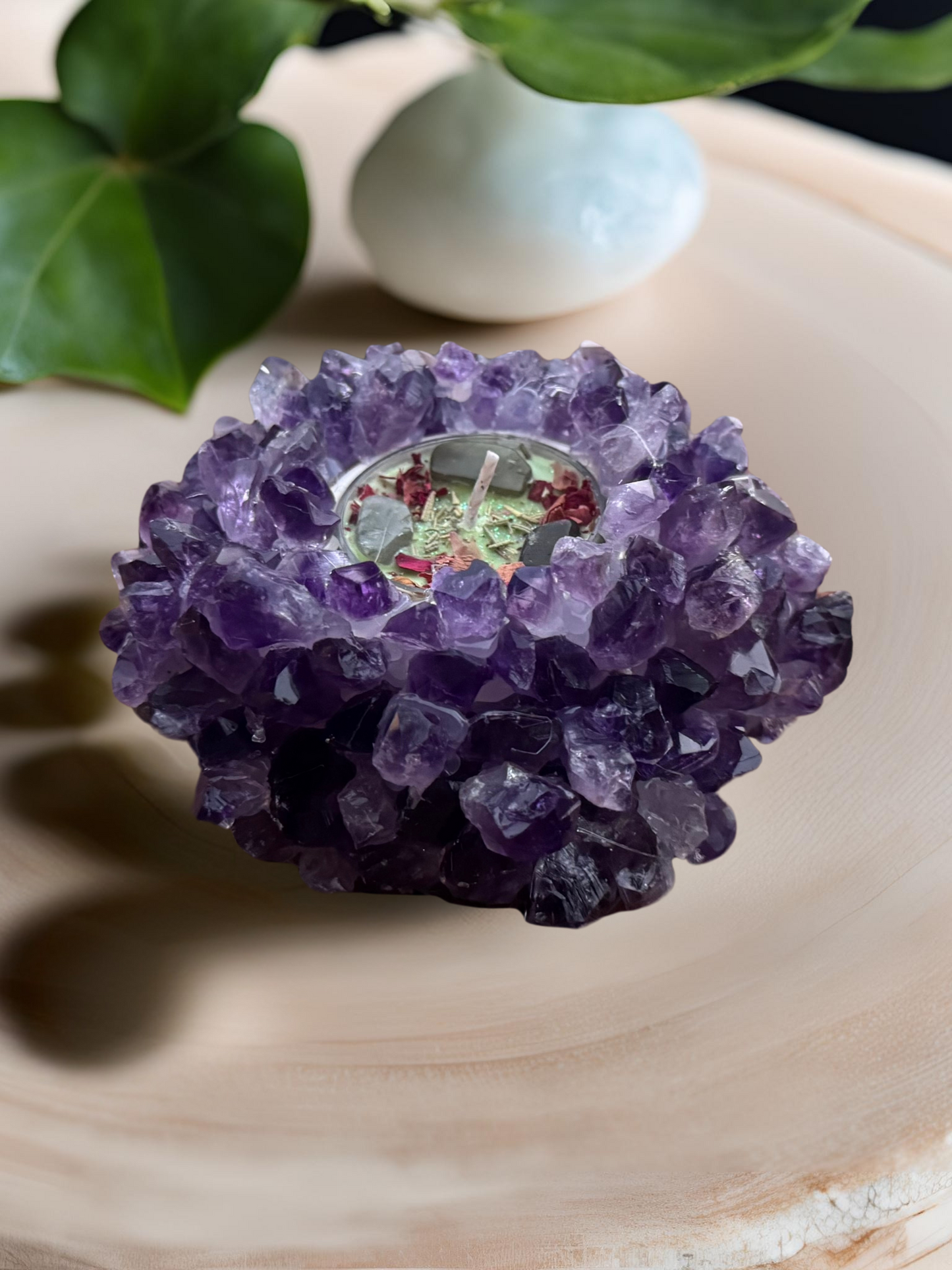 Amethyst Cluster Point Lotus Gemstone Candle Holder