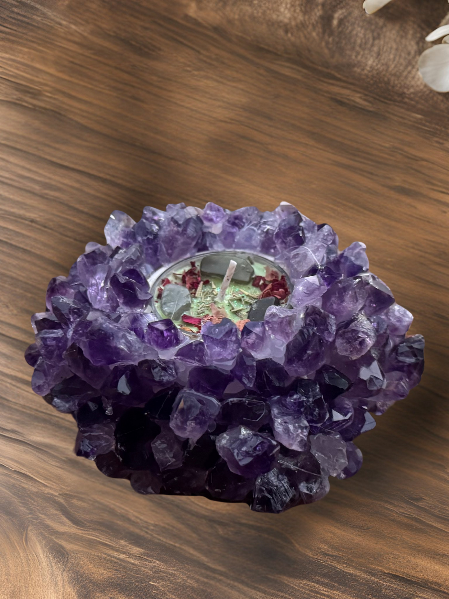 Amethyst Cluster Point Lotus Gemstone Candle Holder
