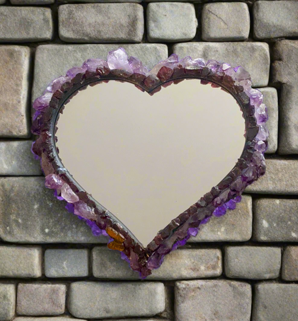 Amethyst Garnet Heart Mirror 8x4