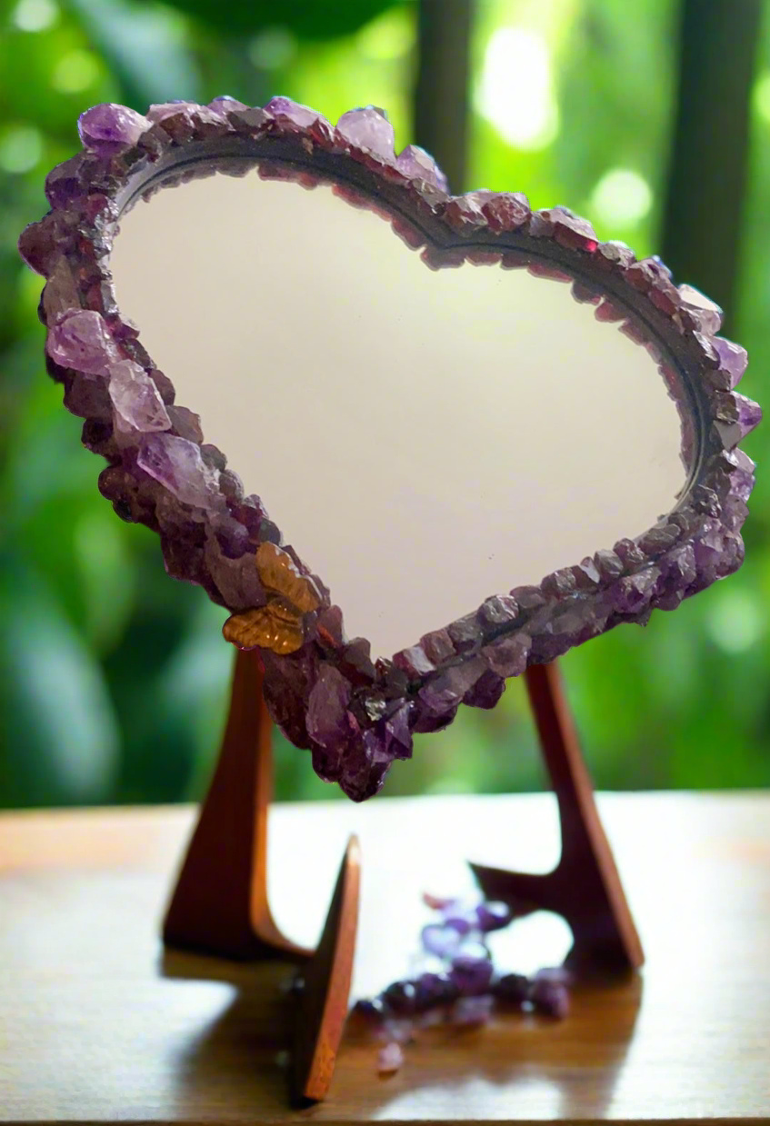 Amethyst Garnet Heart Mirror 8x4