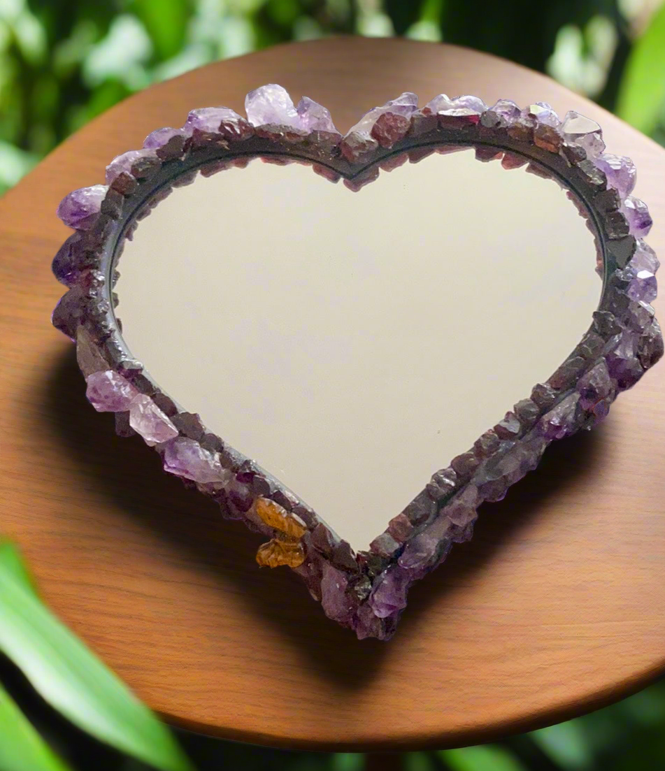 Amethyst Garnet Heart Mirror 8x4