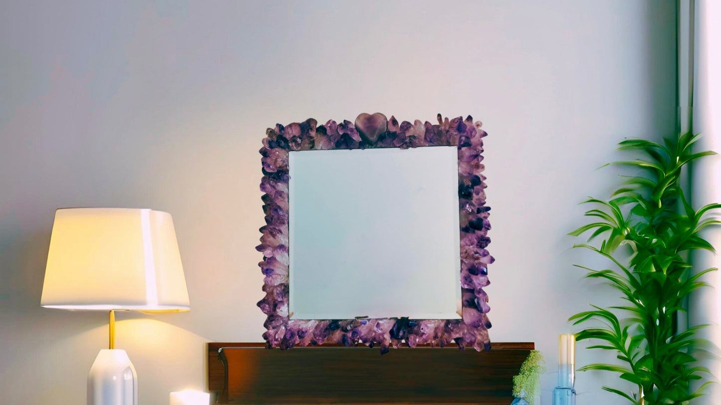 Raw Amethyst Crystal Mirror