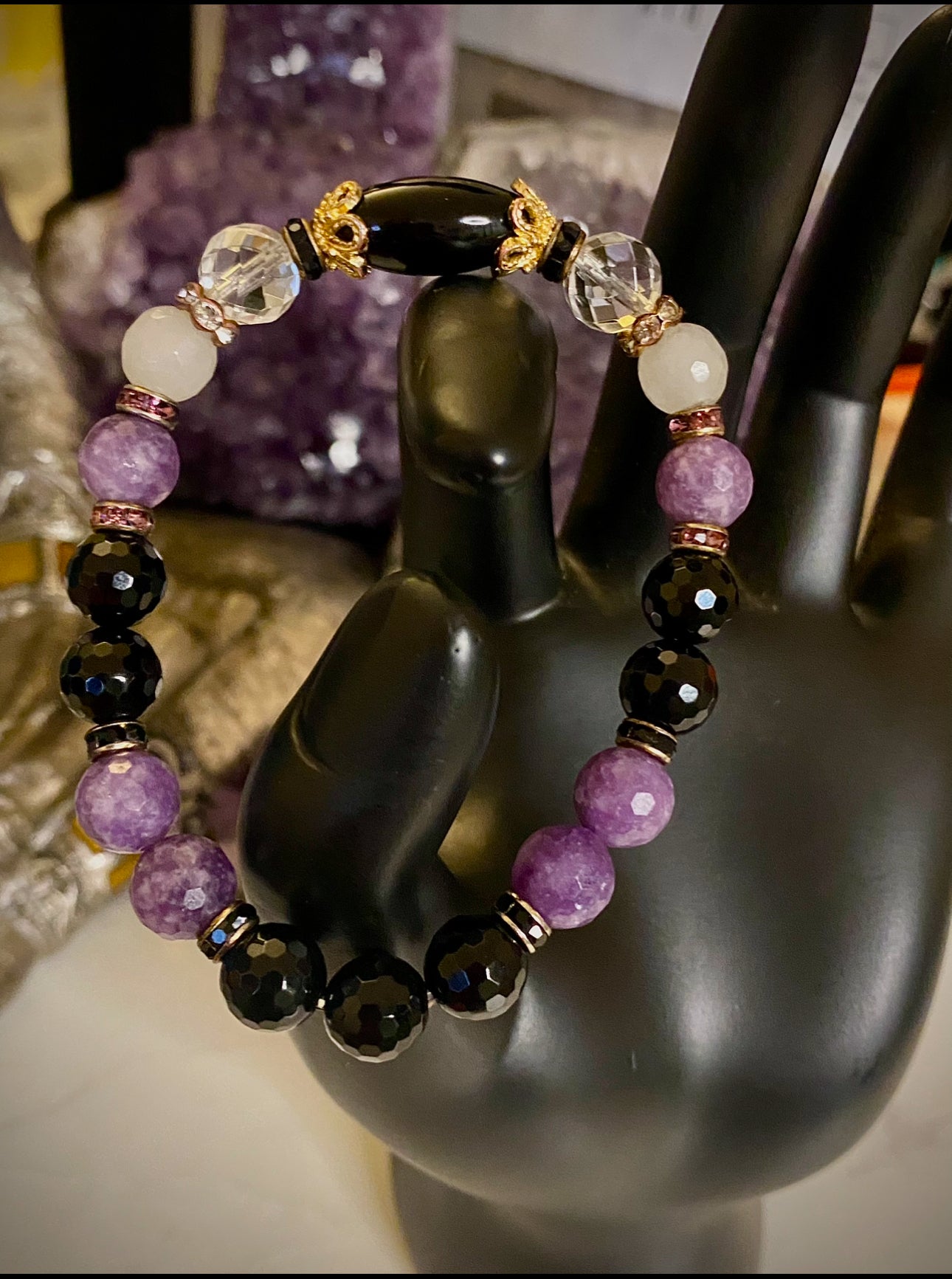 Hecate Gemstone Bracelet- Onyx and Lepidolite