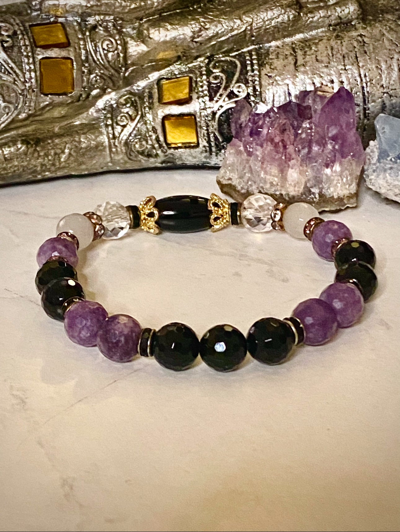Hecate Gemstone Bracelet- Onyx and Lepidolite