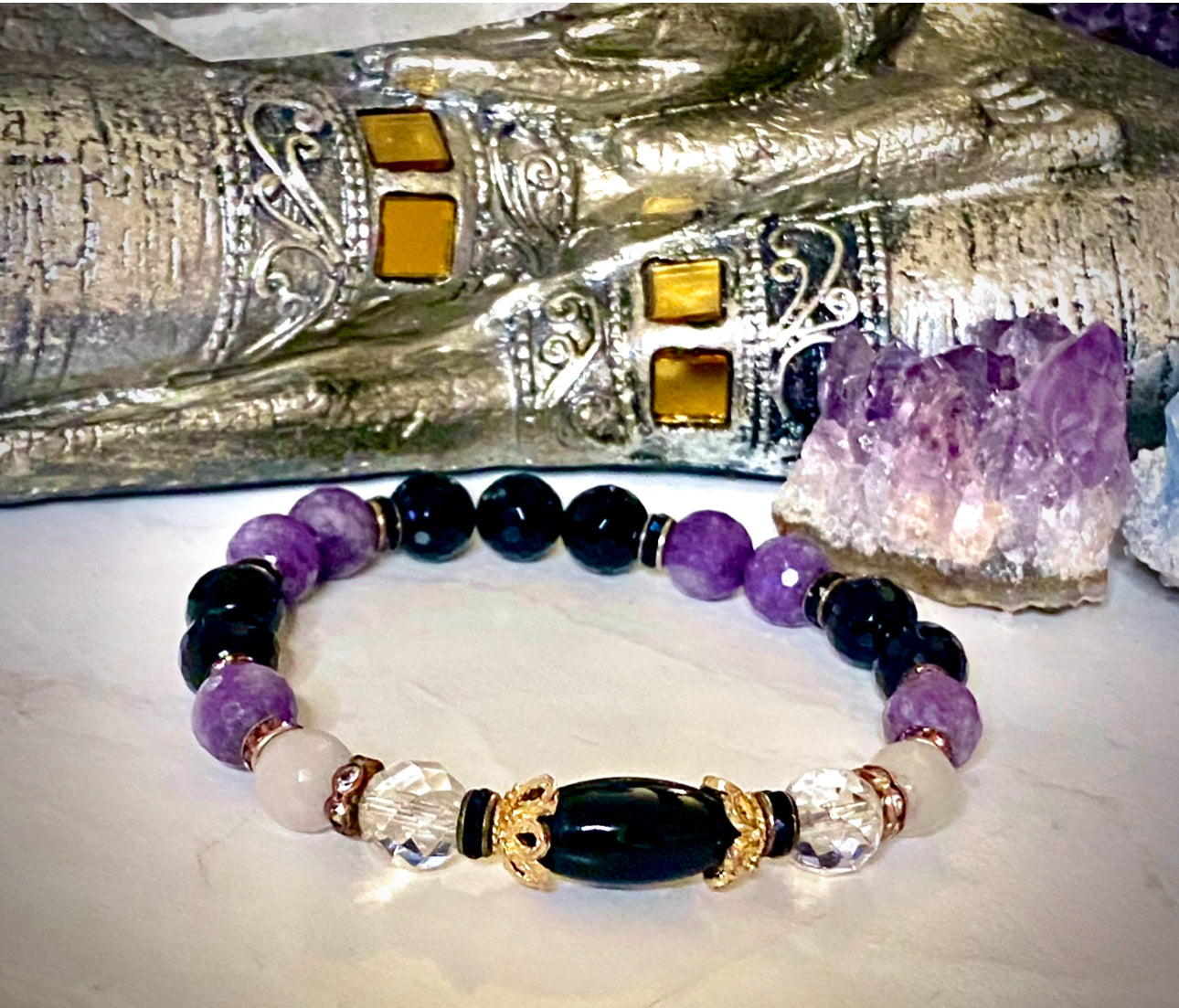 Hecate Gemstone Bracelet- Onyx and Lepidolite