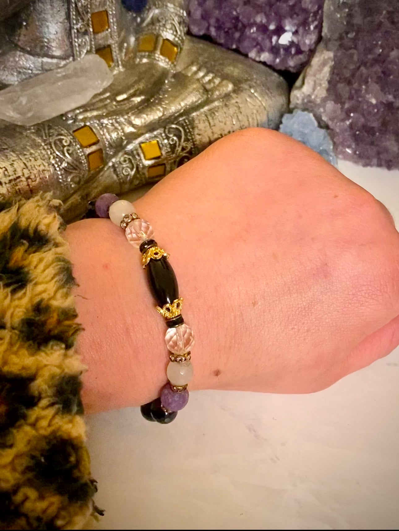 Hecate Gemstone Bracelet- Onyx and Lepidolite