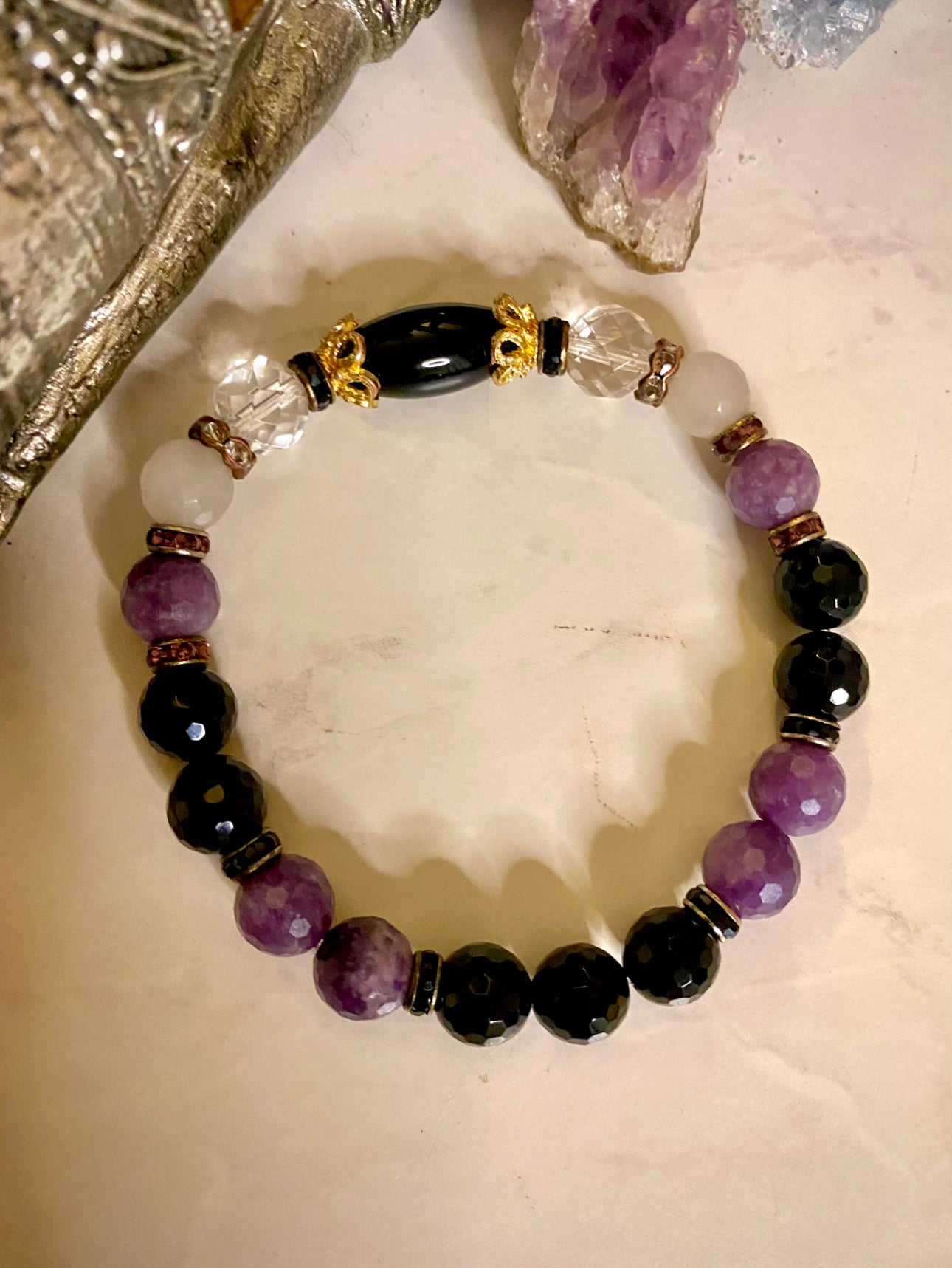 Hecate Gemstone Bracelet- Onyx and Lepidolite
