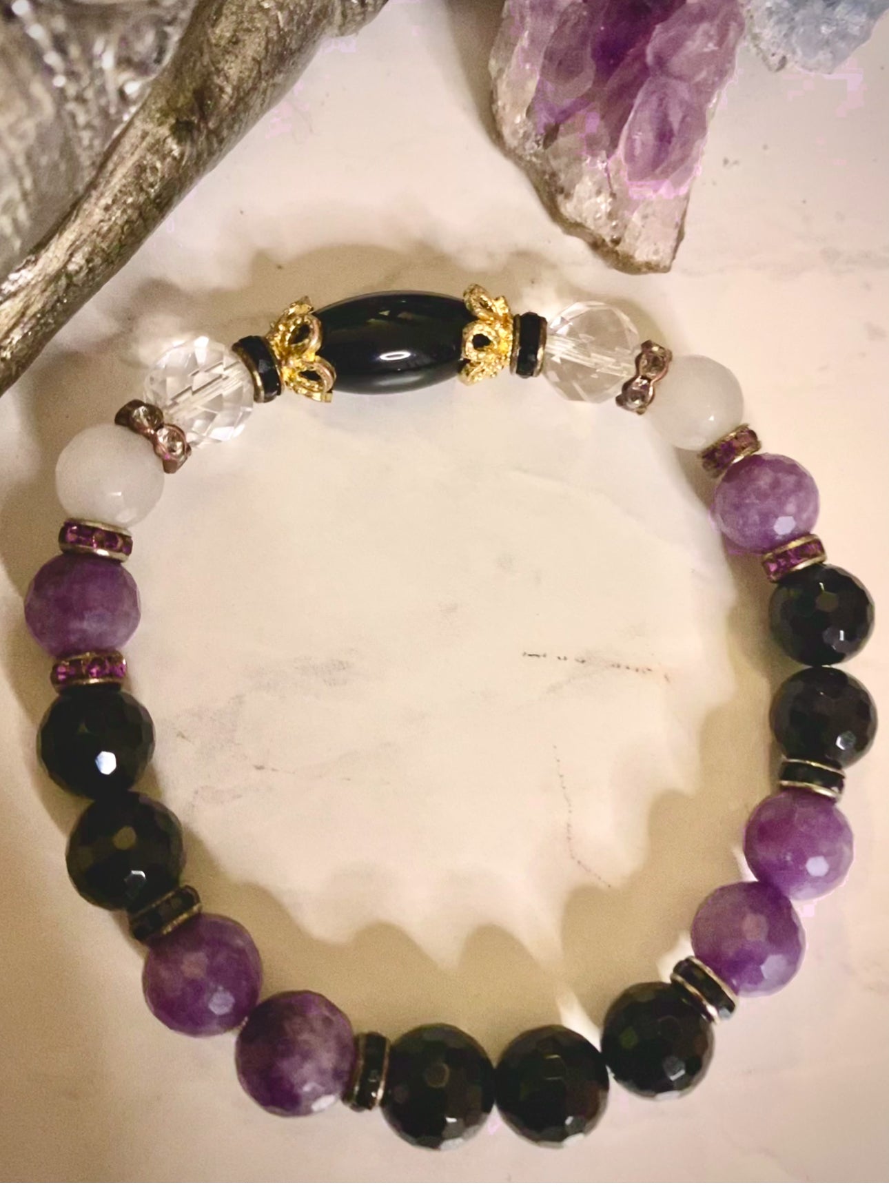 Hecate Gemstone Bracelet- Onyx and Lepidolite