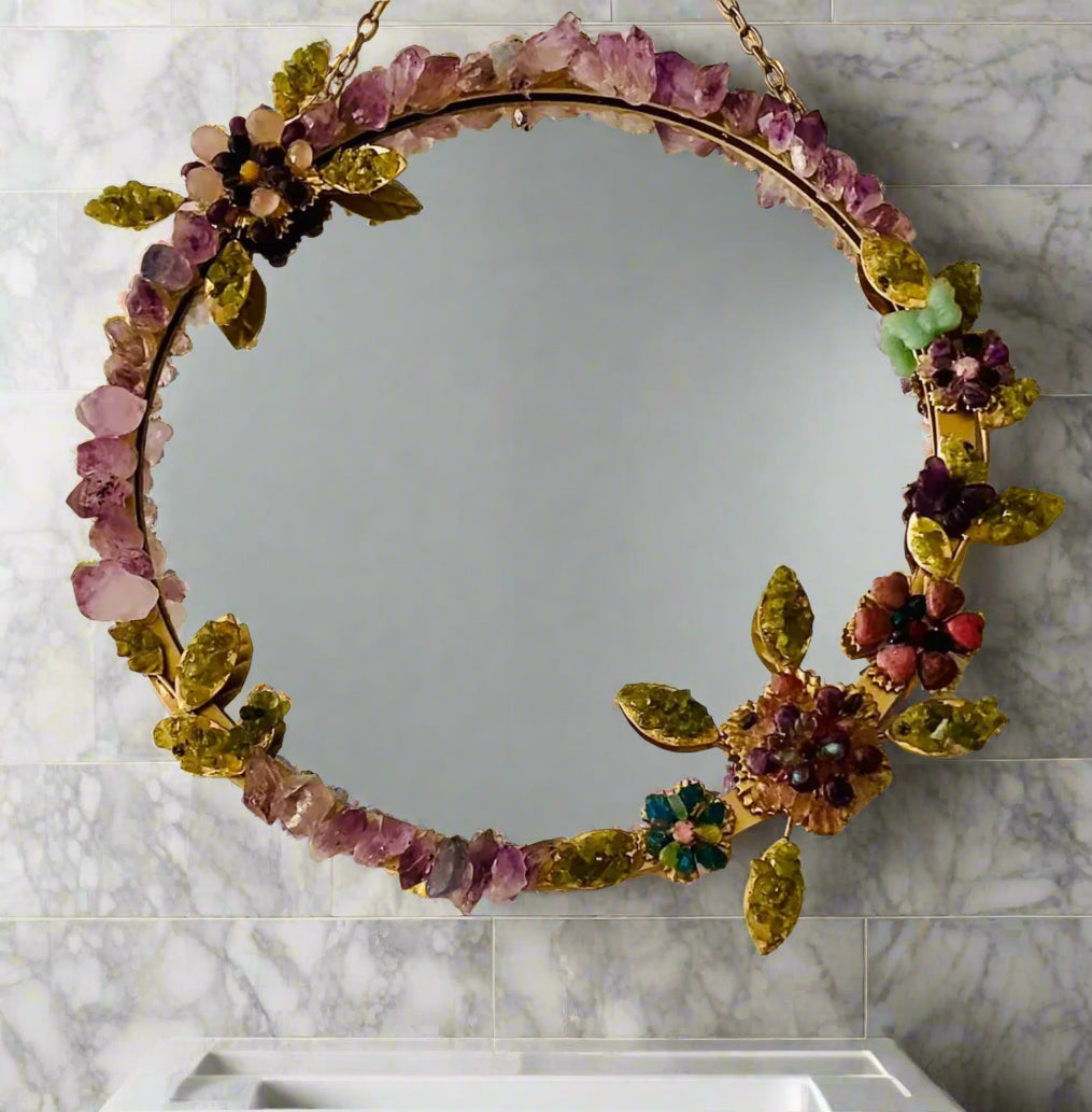 Flora Gemstone encrusted wall hanging mirror