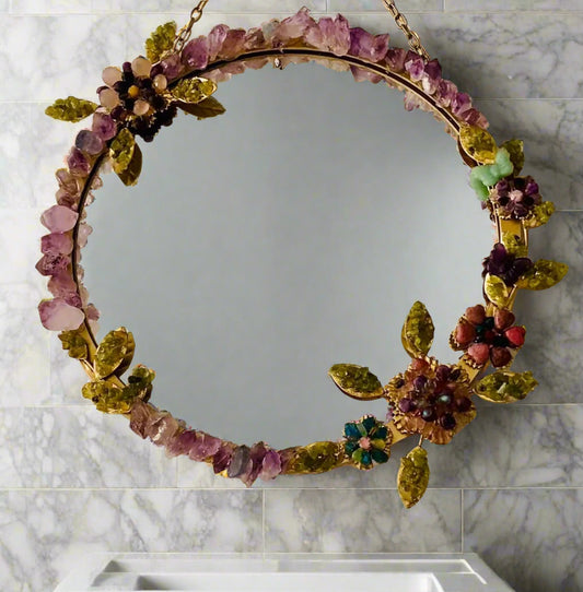 Flora Gemstone encrusted wall hanging mirror