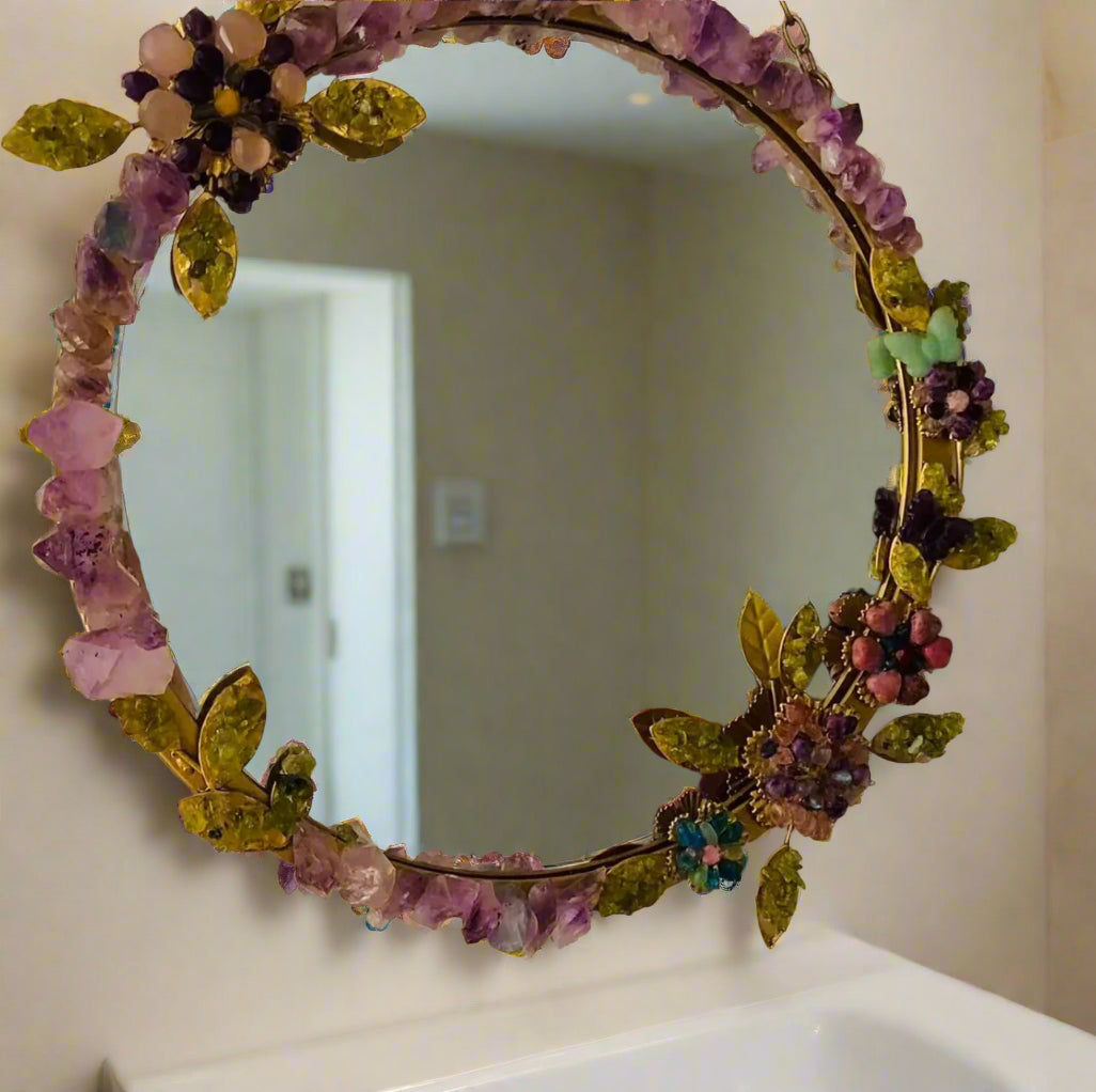 Flora Gemstone encrusted wall hanging mirror