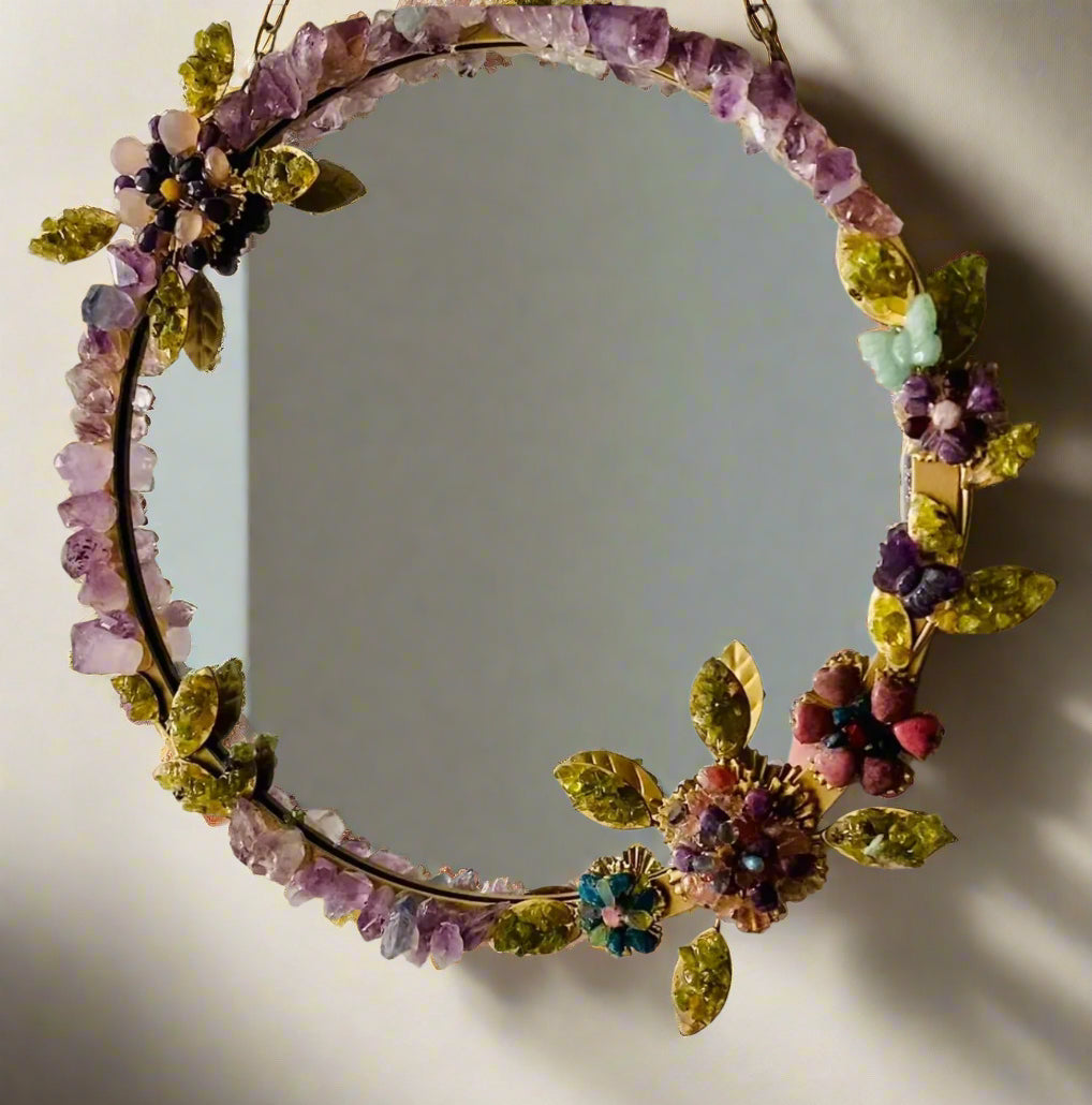 Flora Gemstone encrusted wall hanging mirror
