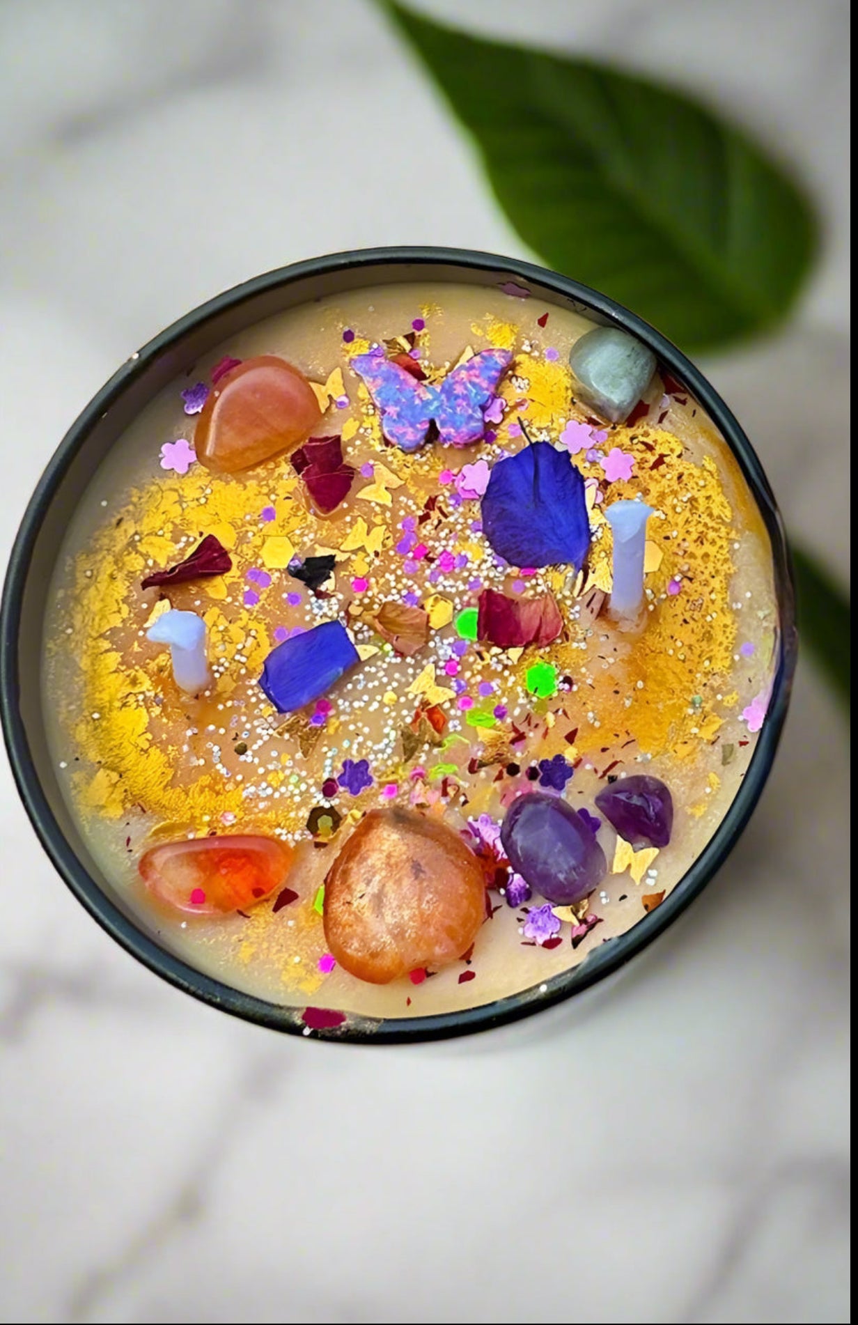 Mariposa Crystal and Botanical Herb Candle