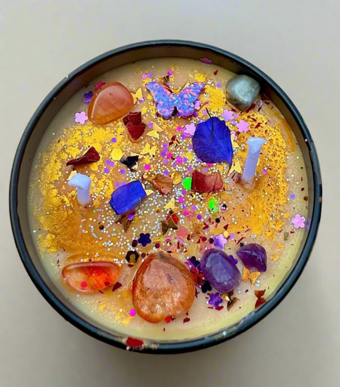Mariposa Crystal and Botanical Herb Candle