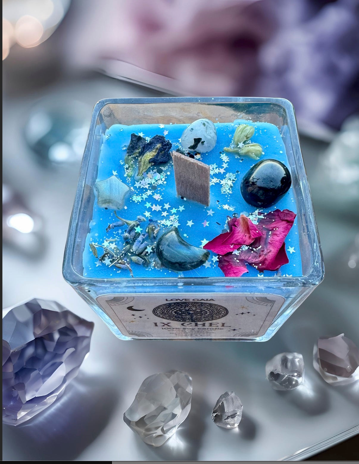 Ix Chel Goddess Candle with Crystals & Botanical Herbs