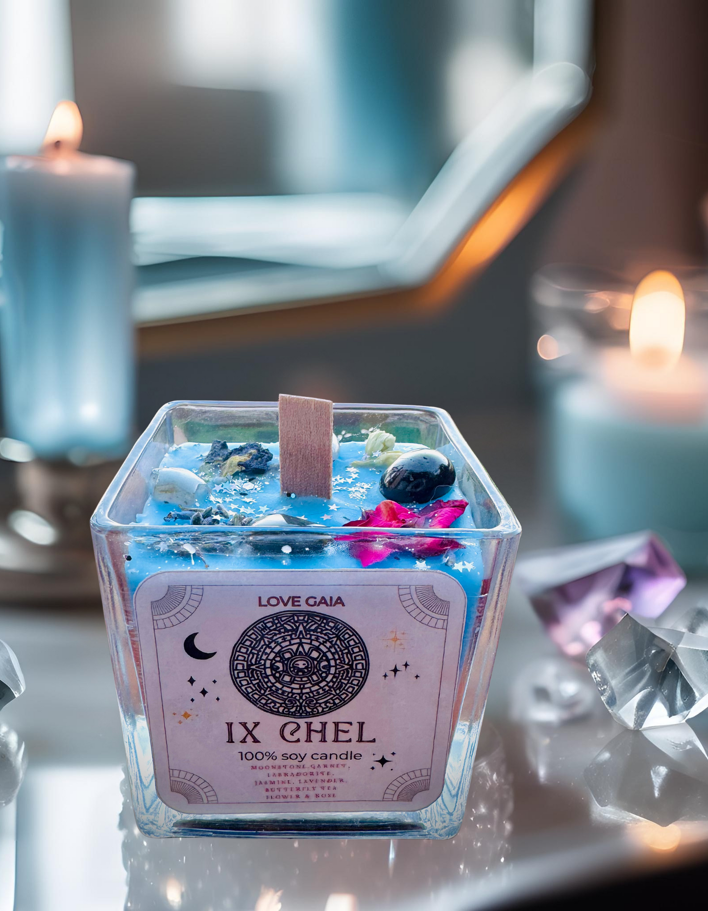 Ix Chel Goddess Candle with Crystals & Botanical Herbs