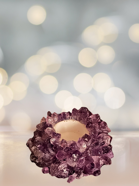 Amethyst Cluster Point Lotus Gemstone Candle Holder