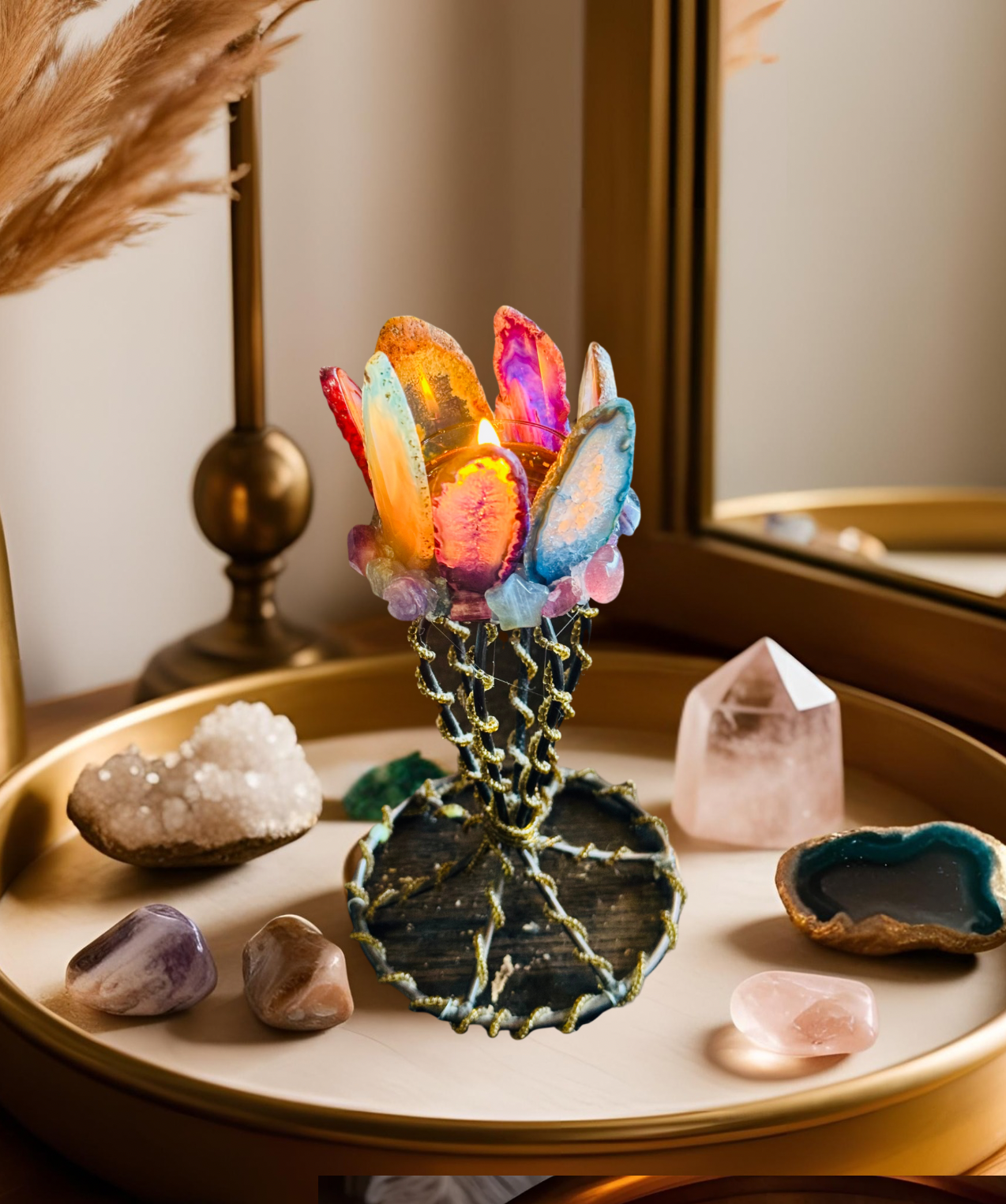 Aurora Agate Tea Light Candle Holder