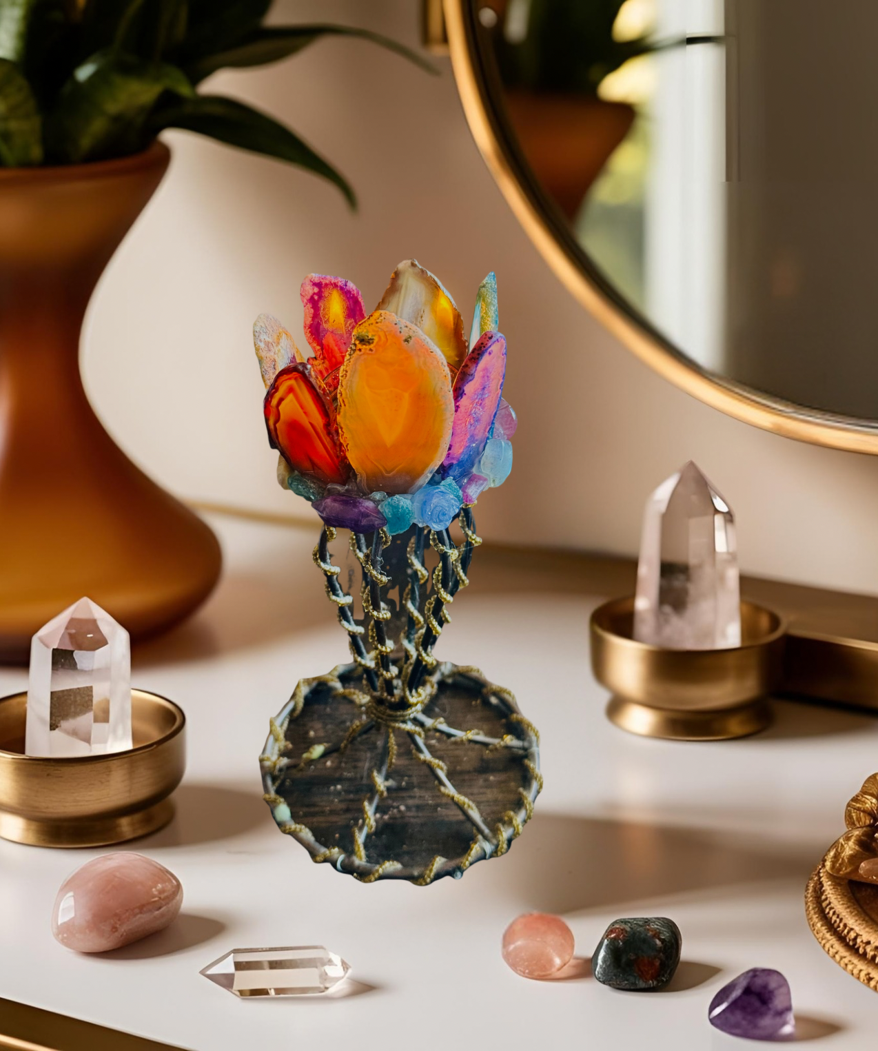 Aurora Agate Tea Light Candle Holder
