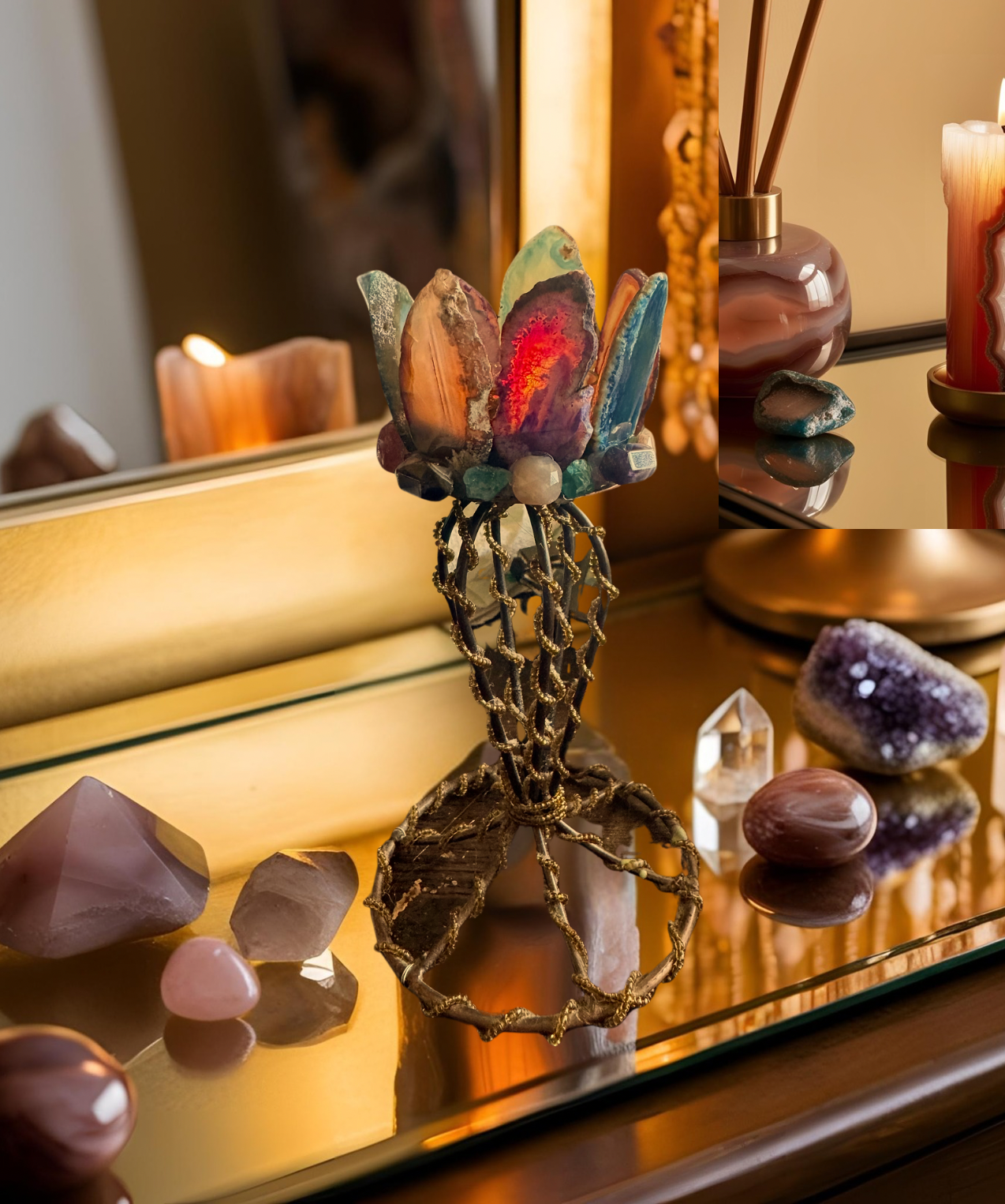 Aurora Agate Tea Light Candle Holder