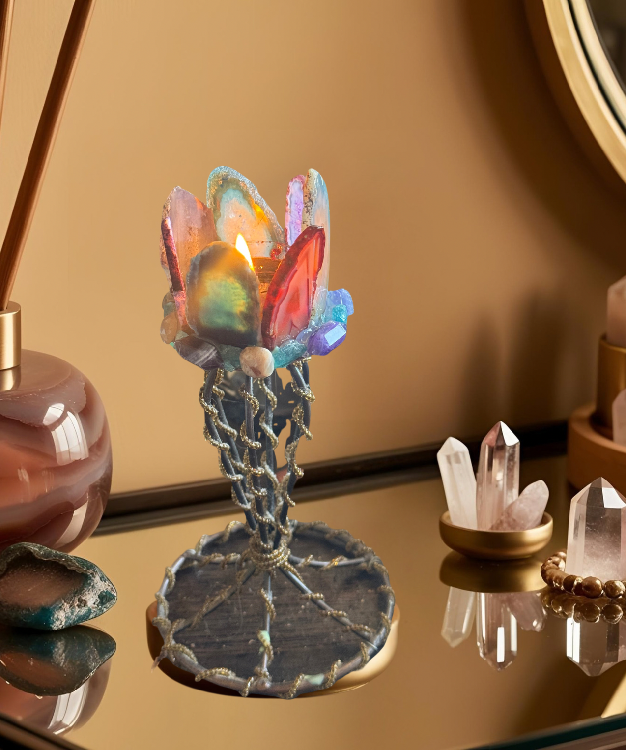 Aurora Agate Tea Light Candle Holder