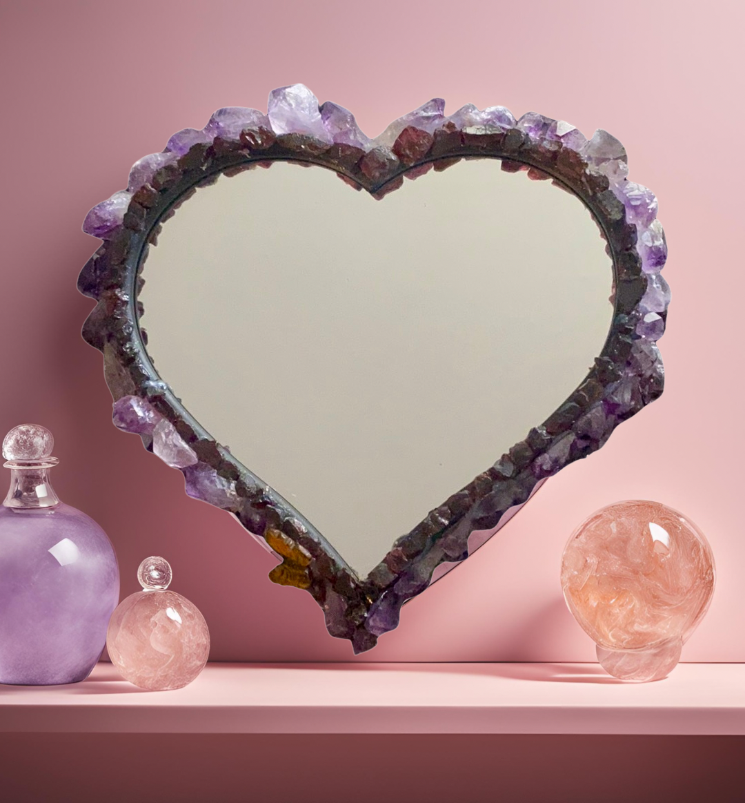 Amethyst Garnet Heart Mirror 8x4