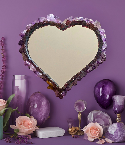 Amethyst Garnet Heart Mirror 8x4