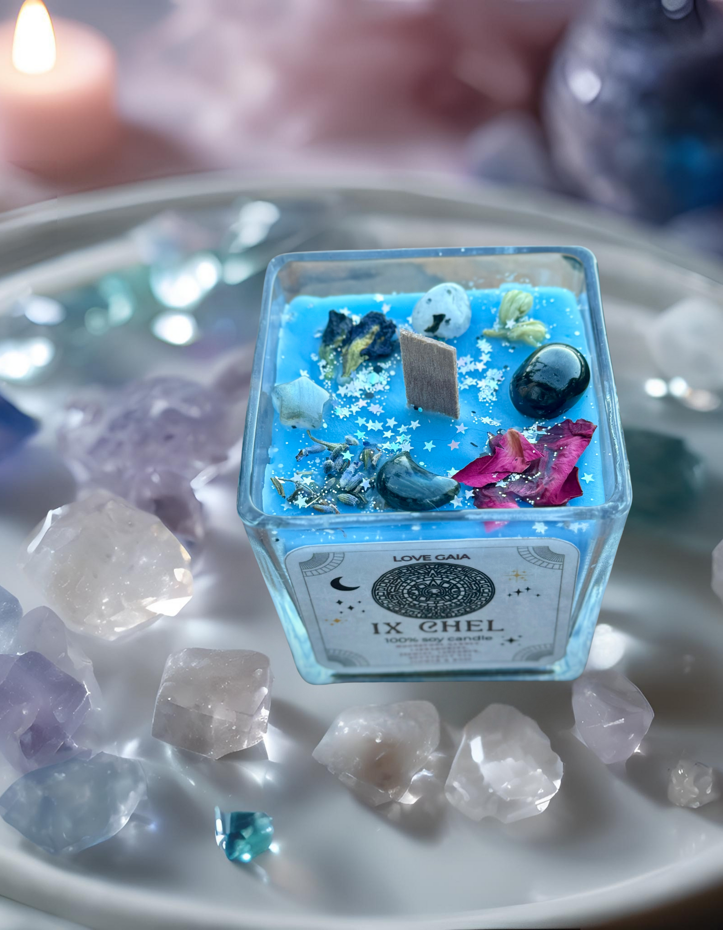 Ix Chel Goddess Candle with Crystals & Botanical Herbs