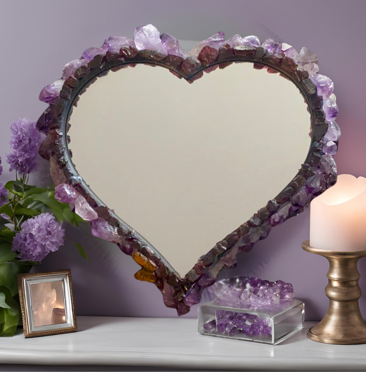 Amethyst Garnet Heart Mirror 8x4